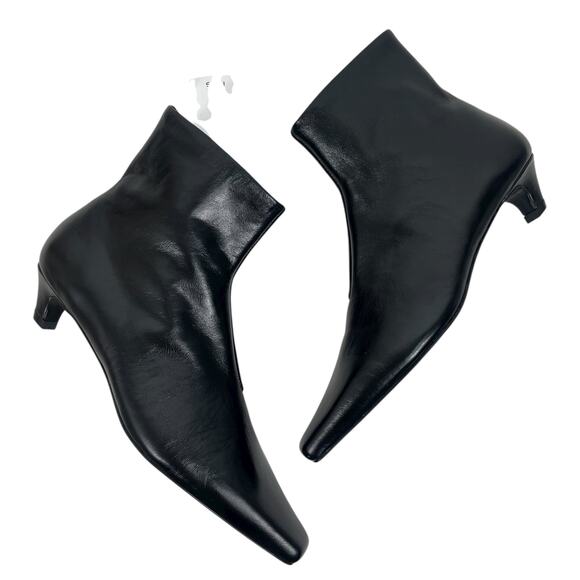 Mango MNG Square Toe Kitten Heel Leather Boots Black Size 39/ US 8.5 - Picture 7 of 13